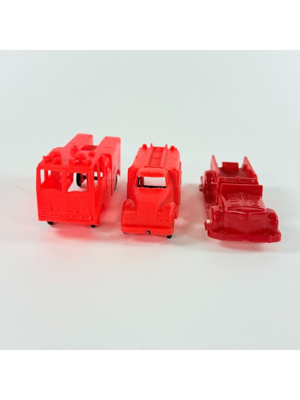 Vintage Red Plastic Fire Trucks Lot 3 Mini Rescue Vehicles Retro Toy Decor